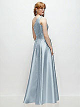 Rear View Thumbnail - Mist One-Shoulder Full A-Line Satin Gown with Handworked Floral Appliqué