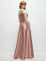 Rear View Thumbnail - Neu Nude One-Shoulder Full A-Line Satin Gown with Handworked Floral Appliqué