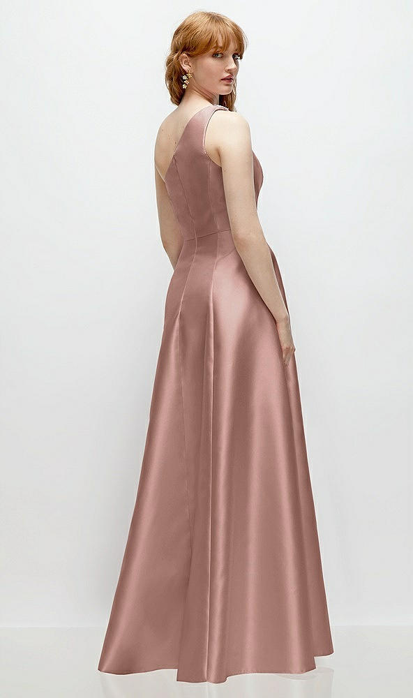 Back View - Neu Nude One-Shoulder Full A-Line Satin Gown with Handworked Floral Appliqué