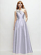 Front View Thumbnail - Silver Dove One-Shoulder Full A-Line Satin Gown with Handworked Floral Appliqué