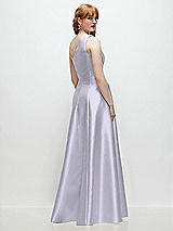 Rear View Thumbnail - Silver Dove One-Shoulder Full A-Line Satin Gown with Handworked Floral Appliqué