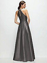 Rear View Thumbnail - Caviar Gray Jewel Neck Halter Full A-Line Satin Maxi Dress