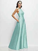 Side View Thumbnail - Coastal Jewel Neck Halter Full A-Line Satin Maxi Dress