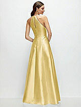 Rear View Thumbnail - Maize Jewel Neck Halter Full A-Line Satin Maxi Dress