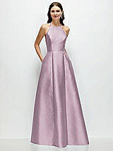 Front View Thumbnail - Suede Rose Jewel Neck Halter Full A-Line Satin Maxi Dress