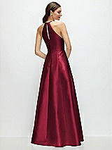 Rear View Thumbnail - Burgundy Jewel Neck Halter Full A-Line Satin Maxi Dress