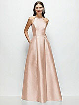 Front View Thumbnail - Cameo Jewel Neck Halter Full A-Line Satin Maxi Dress