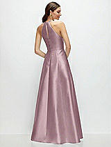 Rear View Thumbnail - Dusty Rose Jewel Neck Halter Full A-Line Satin Maxi Dress