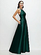 Side View Thumbnail - Evergreen Jewel Neck Halter Full A-Line Satin Maxi Dress