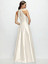 Rear View Thumbnail - Ivory Jewel Neck Halter Full A-Line Satin Maxi Dress