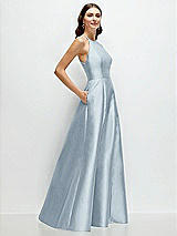 Side View Thumbnail - Mist Jewel Neck Halter Full A-Line Satin Maxi Dress