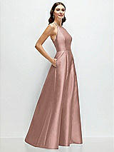 Side View Thumbnail - Neu Nude Jewel Neck Halter Full A-Line Satin Maxi Dress