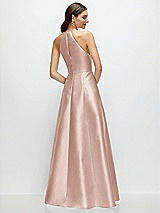 Rear View Thumbnail - Toasted Sugar Jewel Neck Halter Full A-Line Satin Maxi Dress