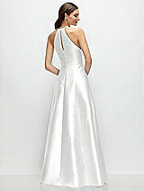 Rear View Thumbnail - White Jewel Neck Halter Full A-Line Satin Maxi Dress