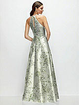 Rear View Thumbnail - Cottage Rose Sage Jewel Neck Halter Full A-Line Satin Floral Maxi Dress