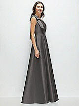 Side View Thumbnail - Caviar Gray Bow One-Shoulder Full A-Line Satin Maxi Dress