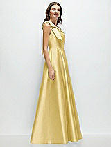 Side View Thumbnail - Maize Bow One-Shoulder Full A-Line Satin Maxi Dress