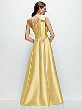 Rear View Thumbnail - Maize Bow One-Shoulder Full A-Line Satin Maxi Dress