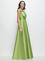 Side View Thumbnail - Mojito Bow One-Shoulder Full A-Line Satin Maxi Dress