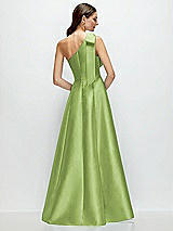 Rear View Thumbnail - Mojito Bow One-Shoulder Full A-Line Satin Maxi Dress