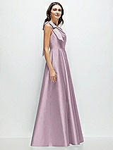 Side View Thumbnail - Suede Rose Bow One-Shoulder Full A-Line Satin Maxi Dress