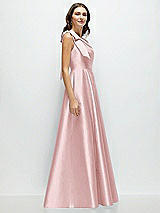 Side View Thumbnail - Ballet Pink Bow One-Shoulder Full A-Line Satin Maxi Dress