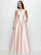 Front View Thumbnail - Blush Bow One-Shoulder Full A-Line Satin Maxi Dress