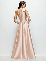 Rear View Thumbnail - Cameo Bow One-Shoulder Full A-Line Satin Maxi Dress