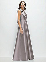 Side View Thumbnail - Cashmere Gray Bow One-Shoulder Full A-Line Satin Maxi Dress