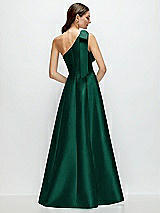 Rear View Thumbnail - Hunter Green Bow One-Shoulder Full A-Line Satin Maxi Dress