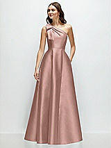 Front View Thumbnail - Neu Nude Bow One-Shoulder Full A-Line Satin Maxi Dress