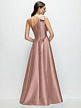 Rear View Thumbnail - Neu Nude Bow One-Shoulder Full A-Line Satin Maxi Dress