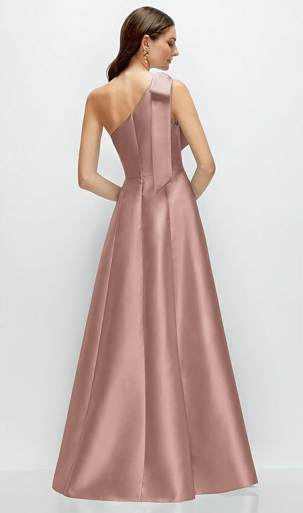 Back View - Neu Nude Bow One-Shoulder Full A-Line Satin Maxi Dress