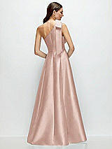 Rear View Thumbnail - Toasted Sugar Bow One-Shoulder Full A-Line Satin Maxi Dress