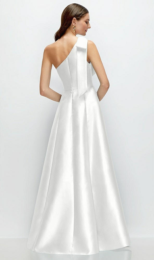 Back View - White Bow One-Shoulder Full A-Line Satin Maxi Dress