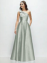 Front View Thumbnail - Willow Green Bow One-Shoulder Full A-Line Satin Maxi Dress