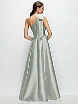 Rear View Thumbnail - Willow Green Bow One-Shoulder Full A-Line Satin Maxi Dress