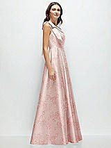 Side View Thumbnail - Bow And Blossom Print Bow One-Shoulder Full A-Line Floral Satin Maxi Dress