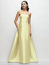 Side View Thumbnail - Butter Yellow Strapless Satin Column Dress with Removeable Watteau Train