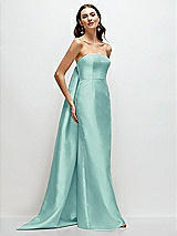 Front View Thumbnail - Coastal Strapless Satin Column Dress with Removeable Watteau Train