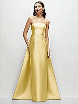 Side View Thumbnail - Maize Strapless Satin Column Dress with Removeable Watteau Train