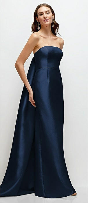 Strapless Satin Column Dress with Removeable Watteau Train