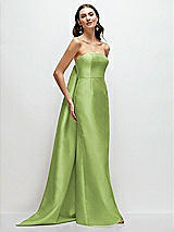 Front View Thumbnail - Mojito Strapless Satin Column Dress with Removeable Watteau Train