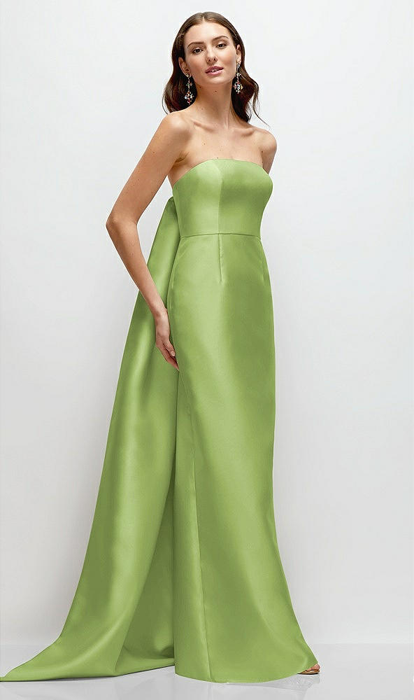 Front View - Mojito Strapless Satin Column Dress with Removeable Watteau Train