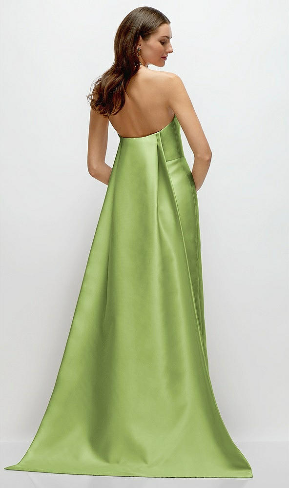 Back View - Mojito Strapless Satin Column Dress with Removeable Watteau Train