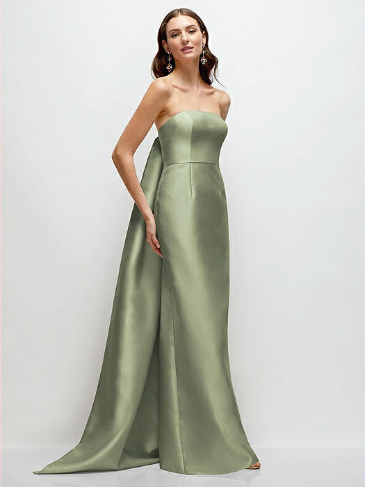 Strapless Satin Column Dress with Removeable Watteau Train