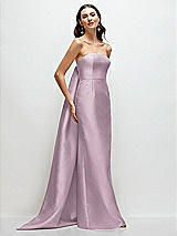 Front View Thumbnail - Suede Rose Strapless Satin Column Dress with Removeable Watteau Train