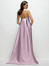 Rear View Thumbnail - Suede Rose Strapless Satin Column Dress with Removeable Watteau Train