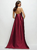 Rear View Thumbnail - Burgundy Strapless Satin Column Dress with Removeable Watteau Train