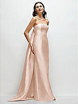 Front View Thumbnail - Cameo Strapless Satin Column Dress with Removeable Watteau Train